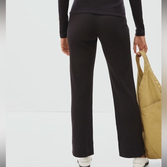 Everlane Pants Women XS Wide Leg Flare Black Ribbed High Rise Stretch F - Picture 3 of 10